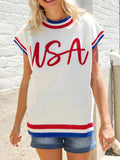 Round Neck Contrast Striped Sweater Vest in White for Women