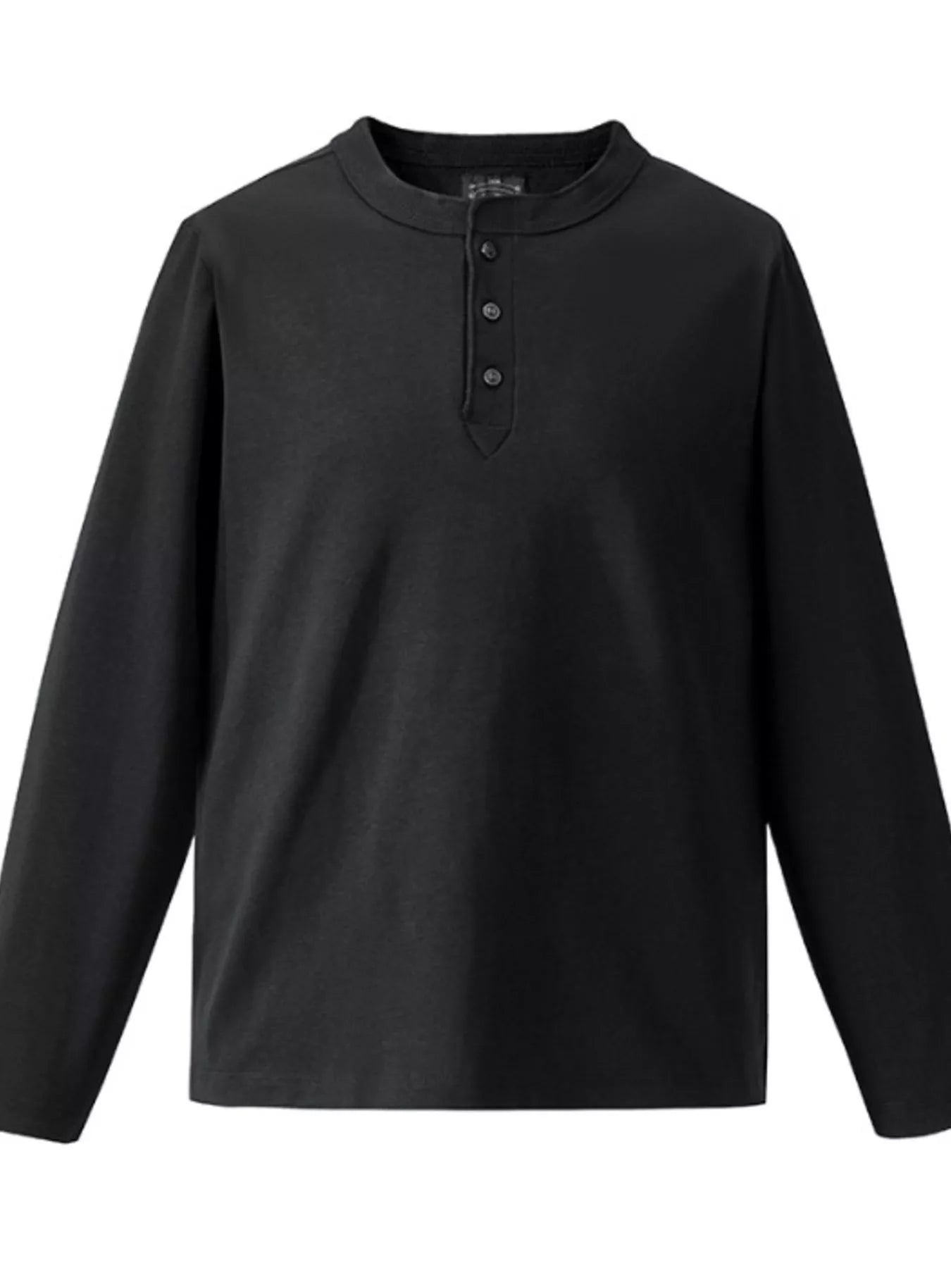 Plus Size Casual Henley Long Sleeve T-Shirt in Black for Men