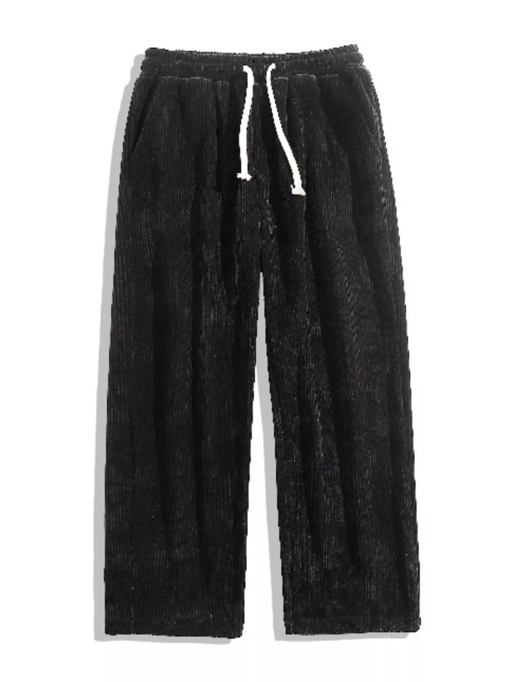 Drawstring Wide Leg Corduroy Pants Plus Size in Black for Men