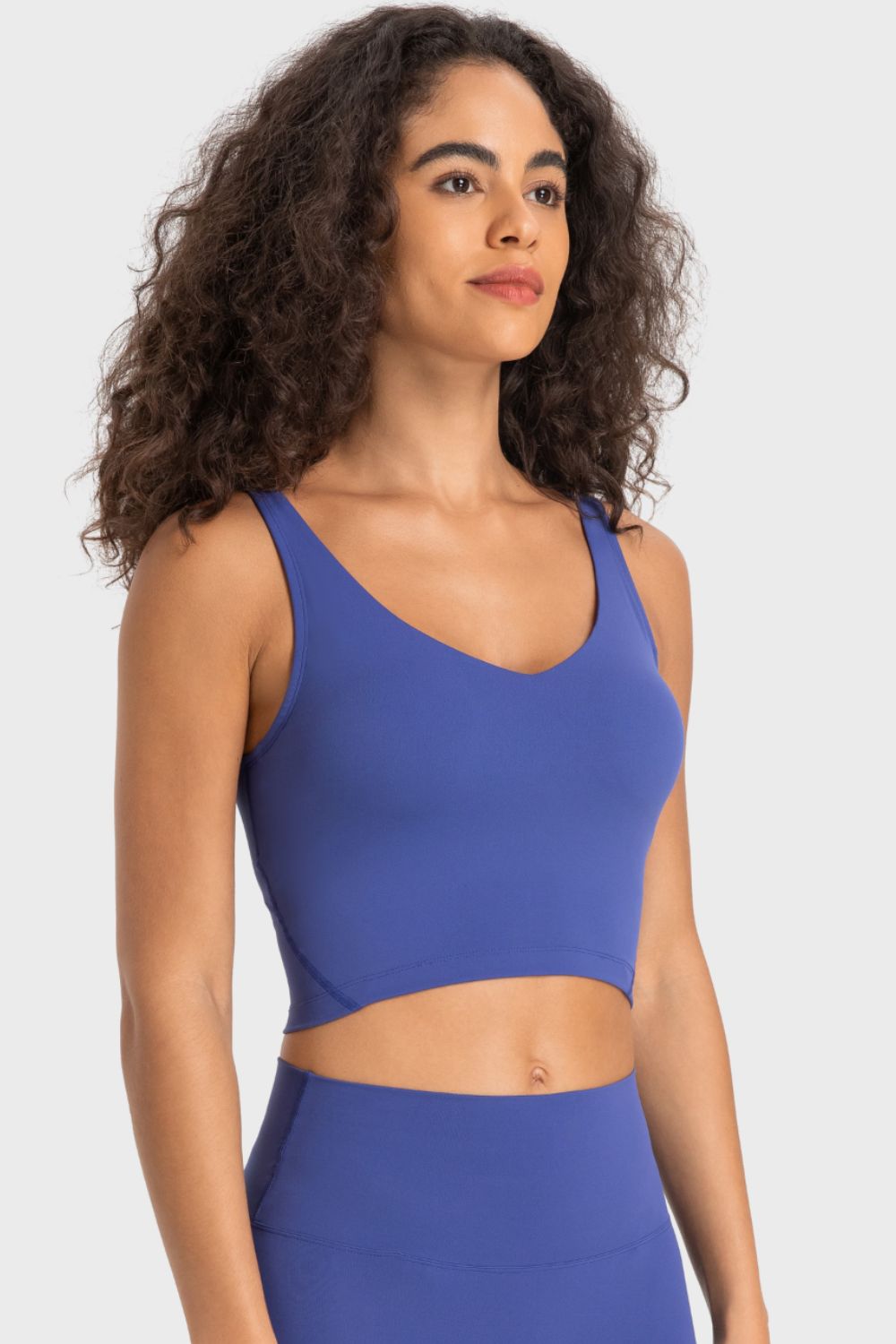 Deep V-Neck Crop Sports Bra in White for Women