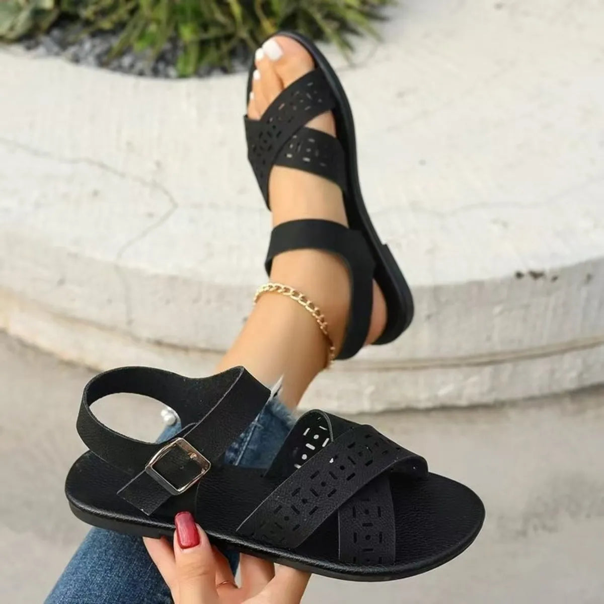 Crisscross Strap Flats Sandals in Light Brown for Women