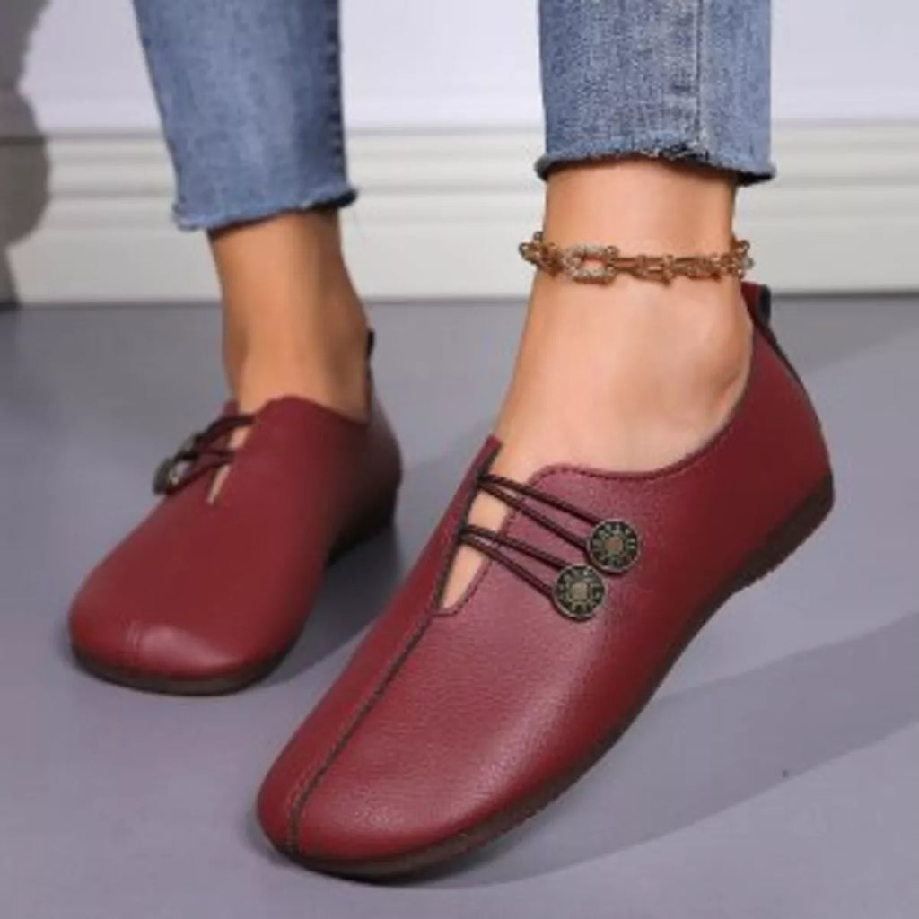 Casual Button Detail Slip-Ons in Red for Women