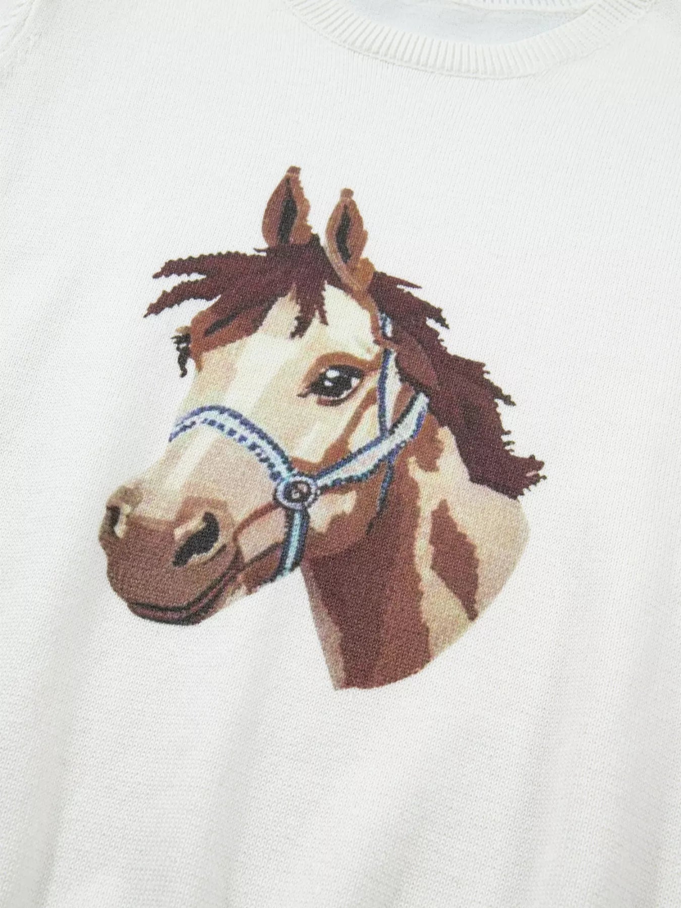 Wild West Horse Head Printed Short Sleeve Sweater for Women
