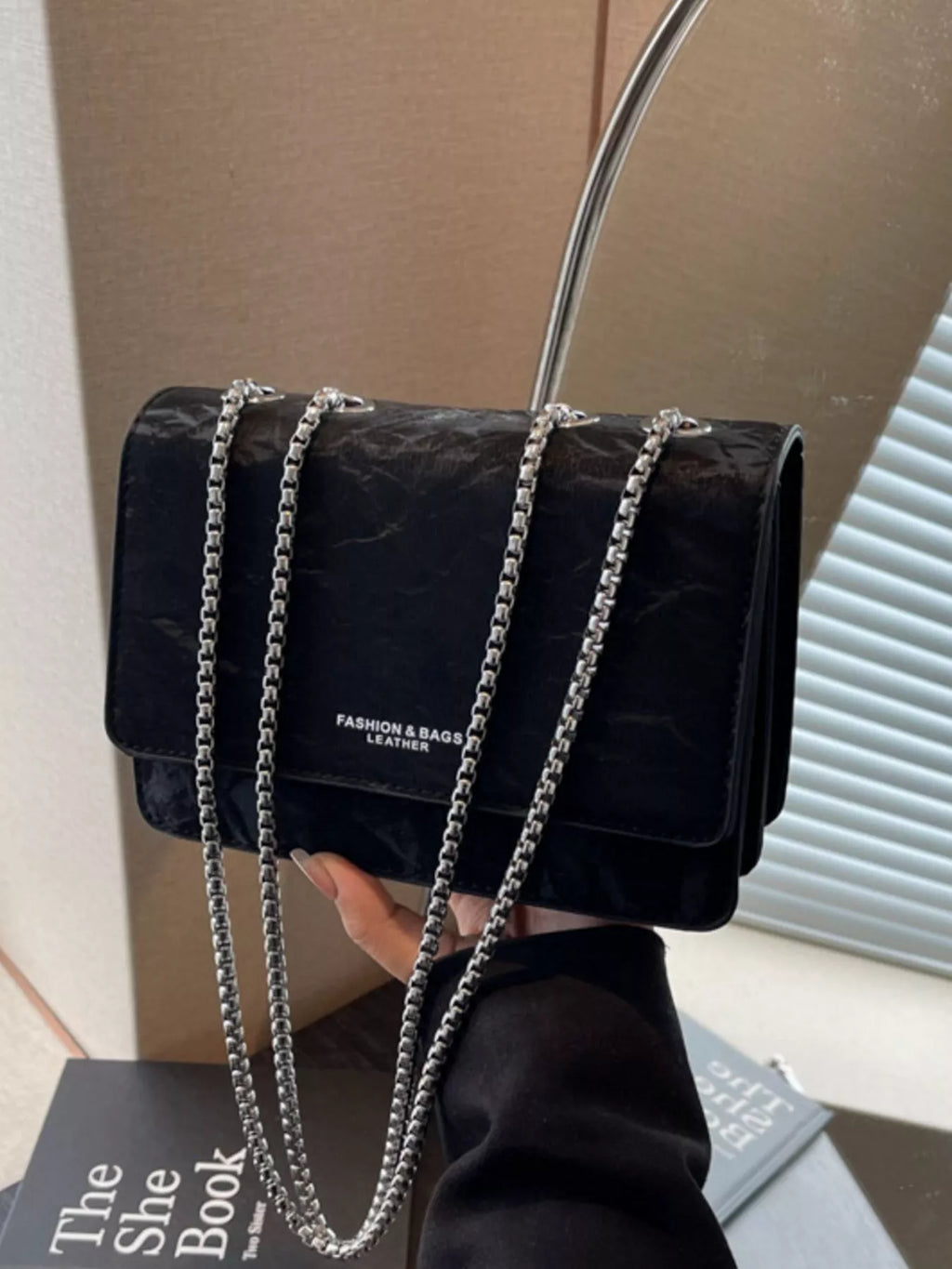 Texture Chain Shoulder Bag in Beige for Women