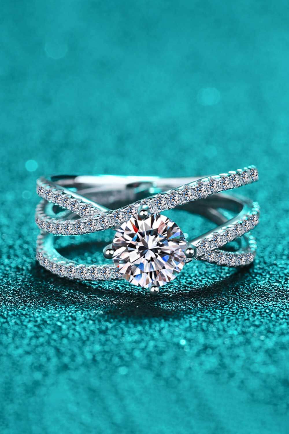 1 Carat Moissanite Crisscross Ring in Silver for Women
