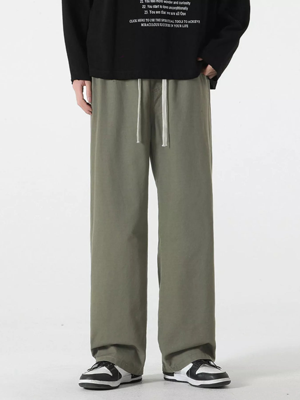 Relaxed Fit Drawstring Pants Plus Size in Black in Khaki for Men
