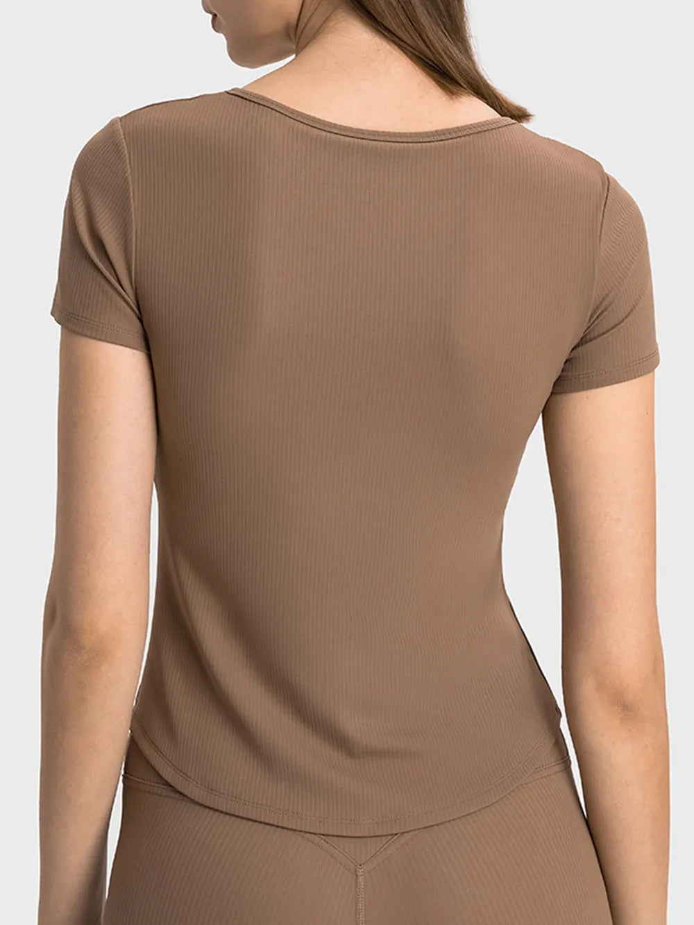Notched Short Sleeve Active T-Shirt in Pastel Blue for Women