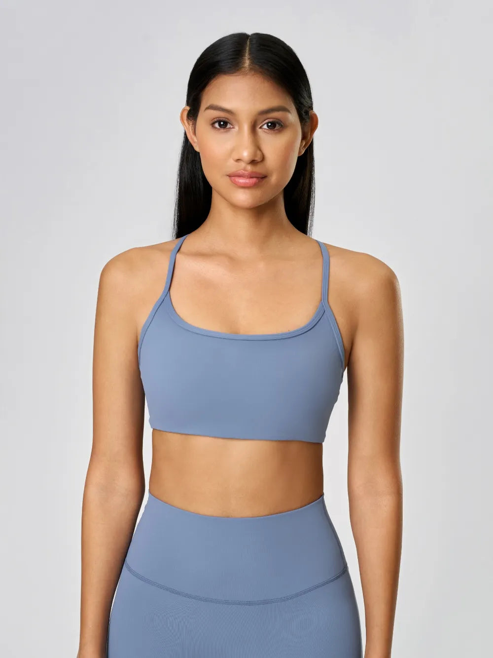 Crisscross Back Scoop Neck Active Cami with Detachable Chest Pads in White for Women