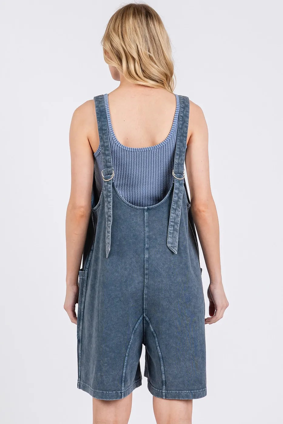 Low Scoop Neck Tank Washed French Terry Romper in Navy for Women