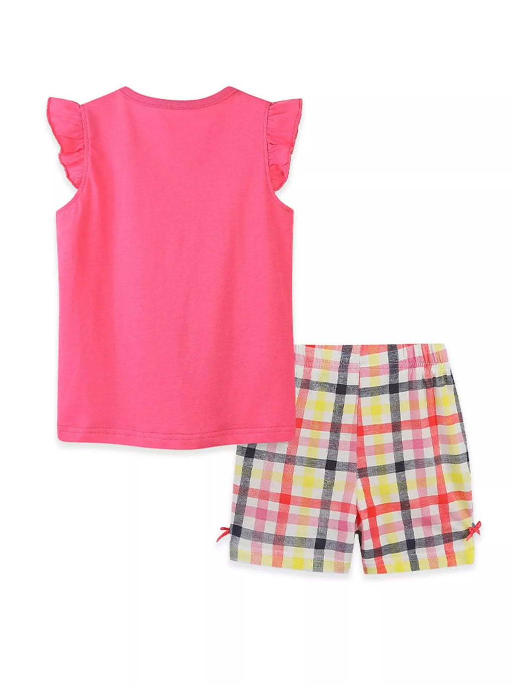 Cartoon Graphic Ruffle Trim Tee & Plaid Shorts Set in Multicolor for Girls