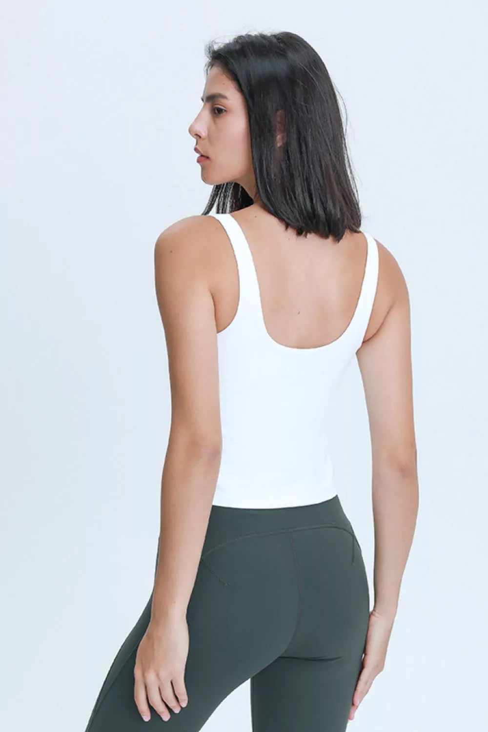 V Neck Active Tank in White for Women