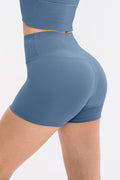 Slim Fit Wide Waistband Sports Shorts in Light Blue for Women