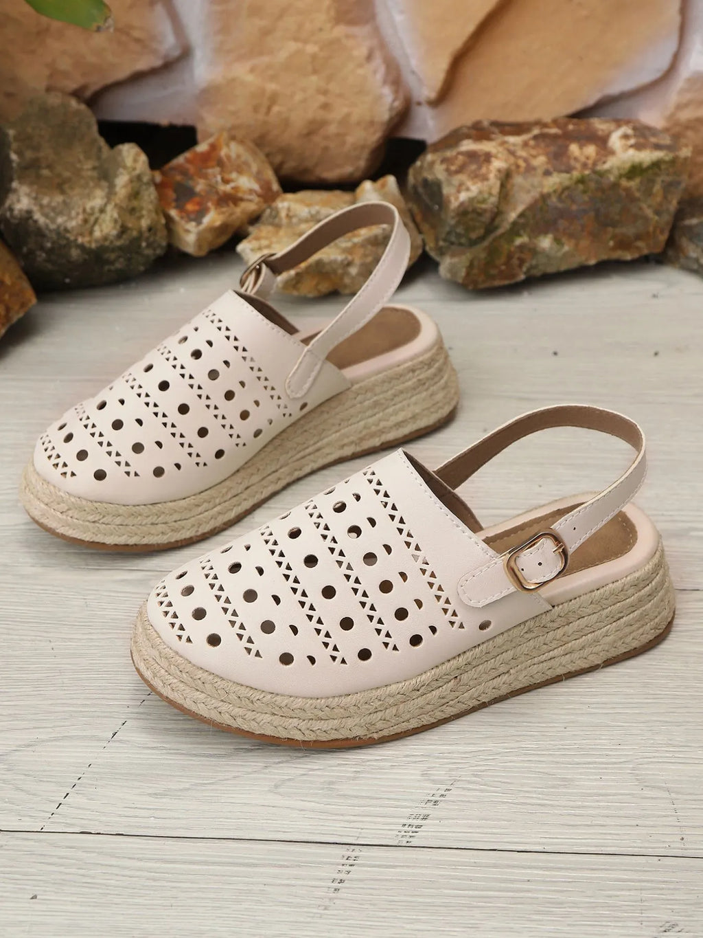 Hollow Out Platform Sandals in Beige for Women
