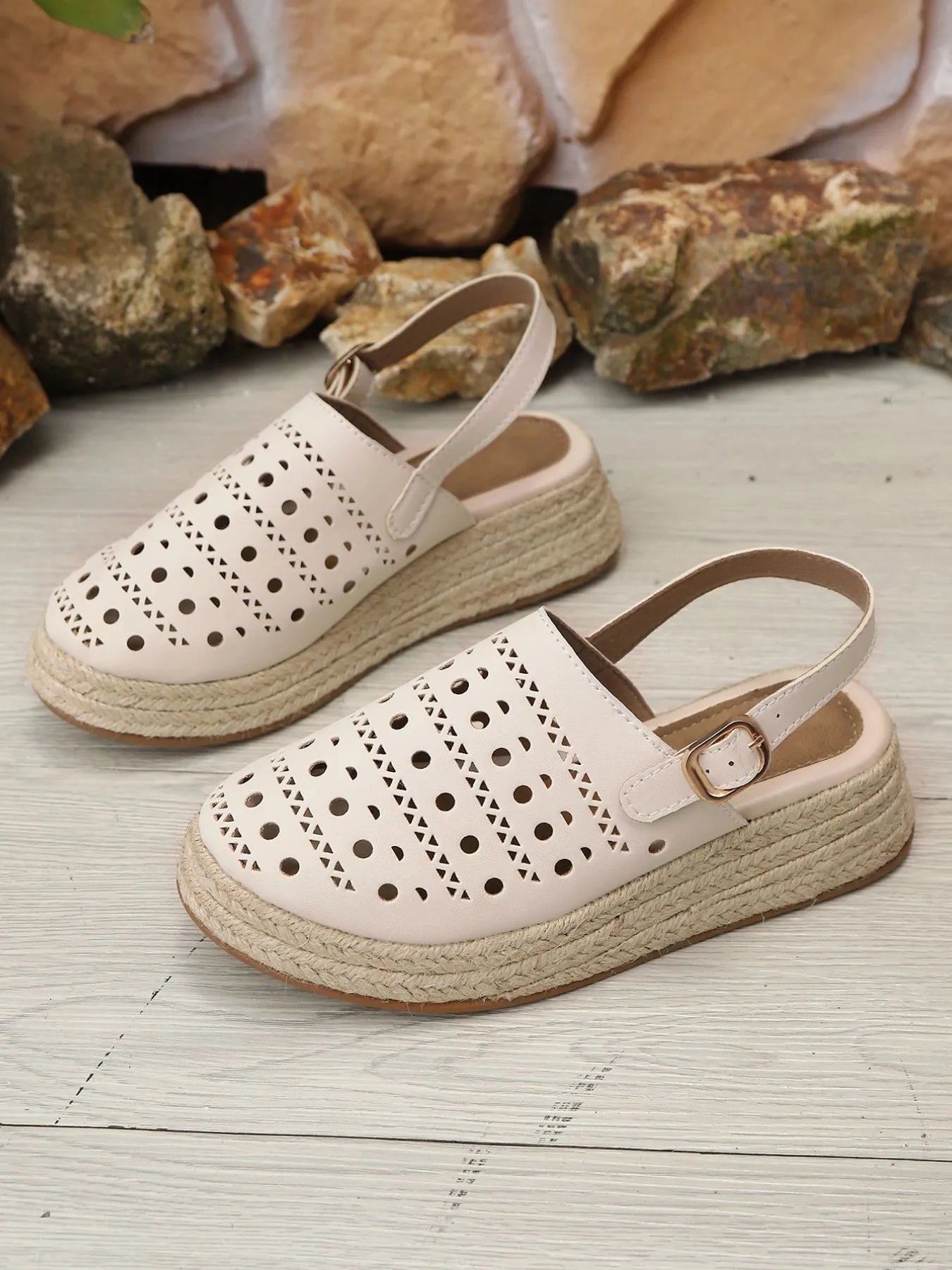 Hollow Out Platform Sandals in Beige for Women