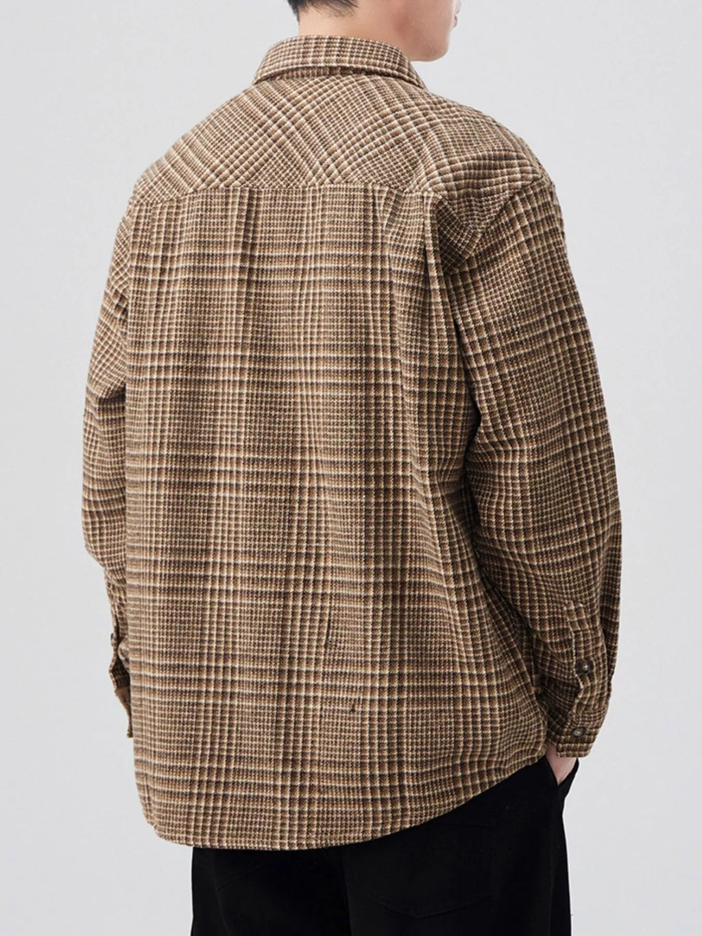 Plus Size Plaid Button Up Long Sleeve Shirt in Coffee Color for Men