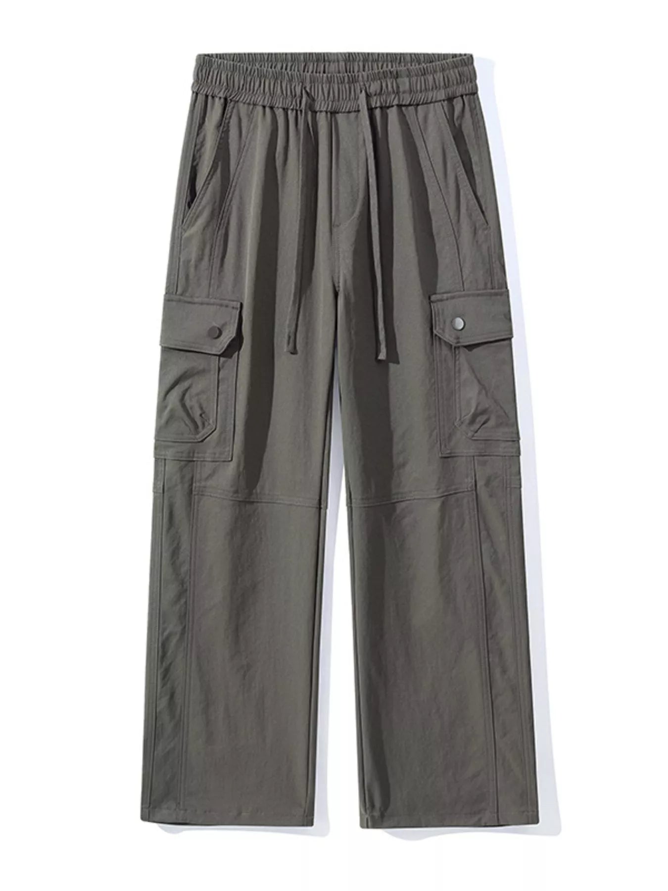 Drawstring Cargo Wide Leg Pants Plus Size in Black for Men