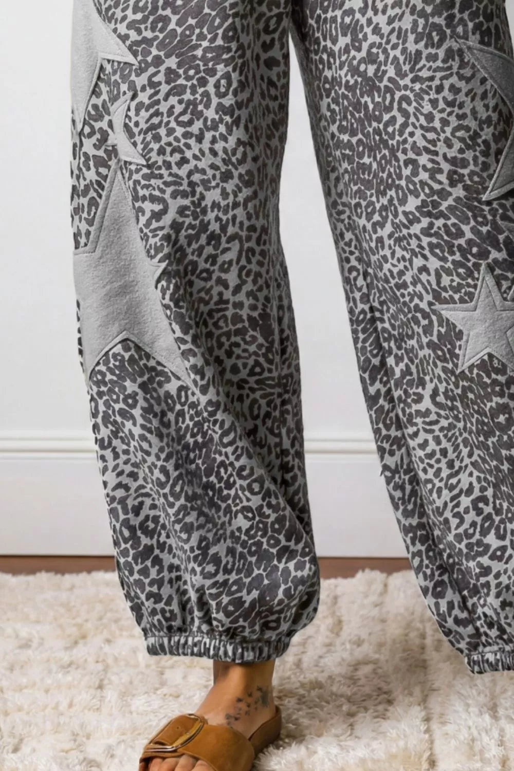 Leopard Star Patch Wide Leg Pants in Gray for Women