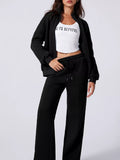 Drop Shoulder Zip Up Jacket and Drawstring Pants Active 2pcs Set in Sage for Women