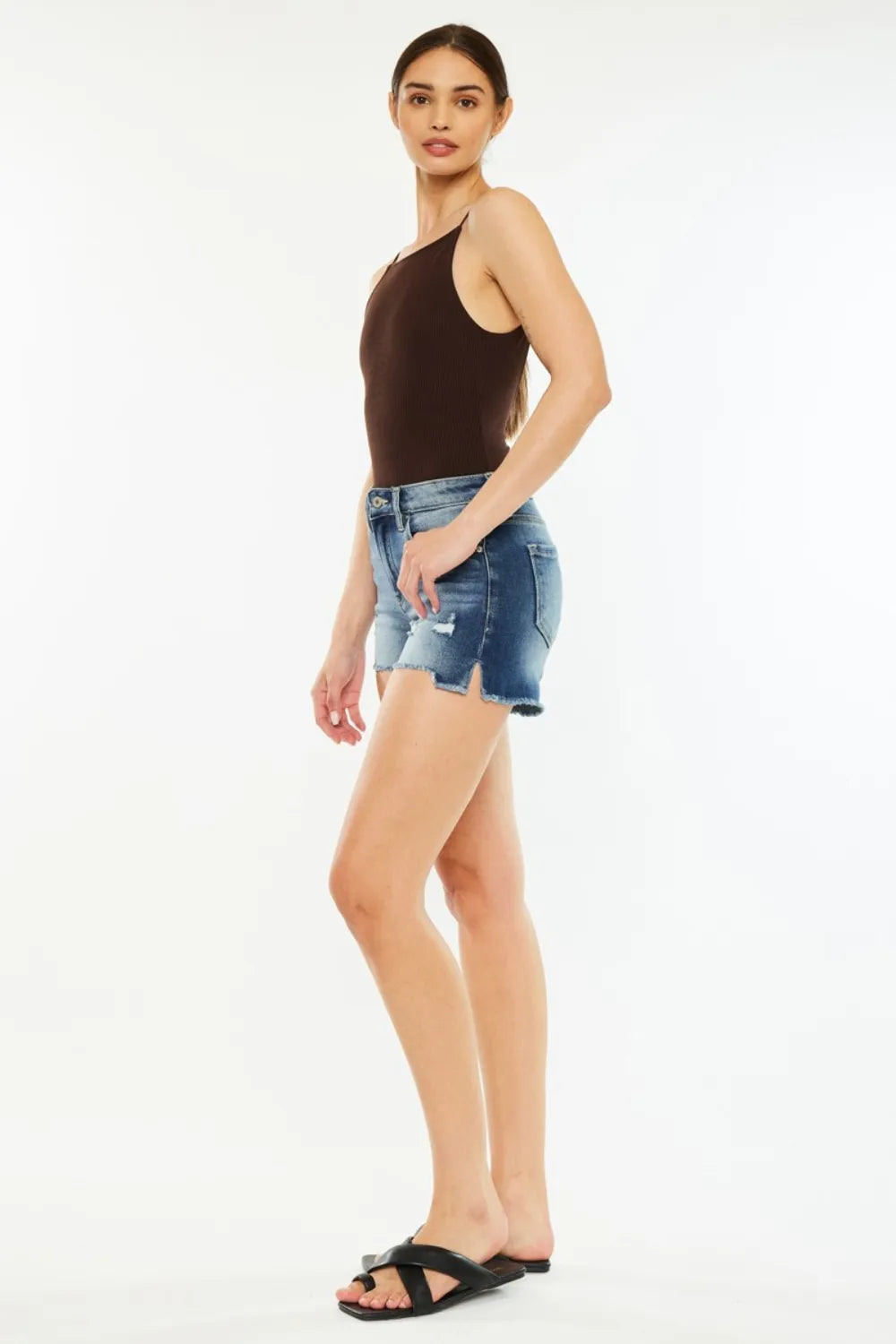 High Waist Raw Hem Denim Shorts for Women