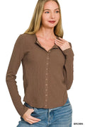 Double Knit Snap Button Shirts in Brown for Women