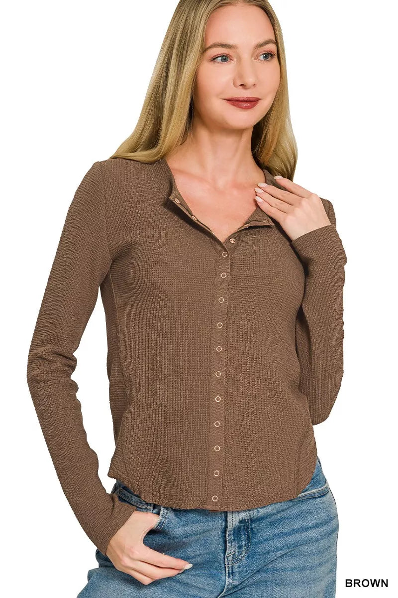 Double Knit Snap Button Shirts in Brown for Women