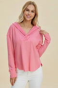 Plus Size High-Low Dropped Shoulder Long Sleeve Hoodie in Pink for Women