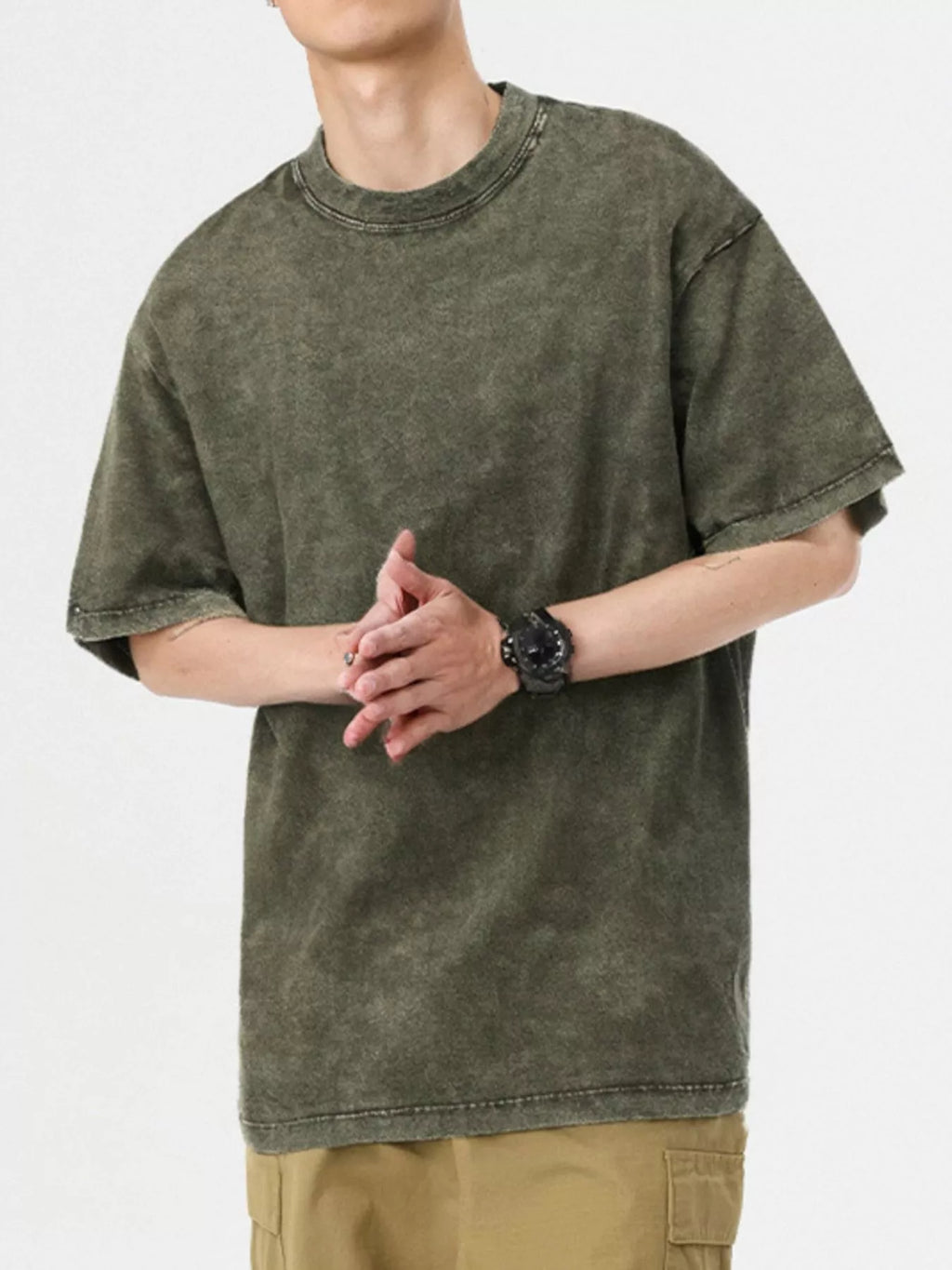 Round Neck Short Sleeve T-Shirt in Black Gray for Men