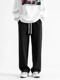 Drawstring Wide Leg Pants Plus Size in Black for Men