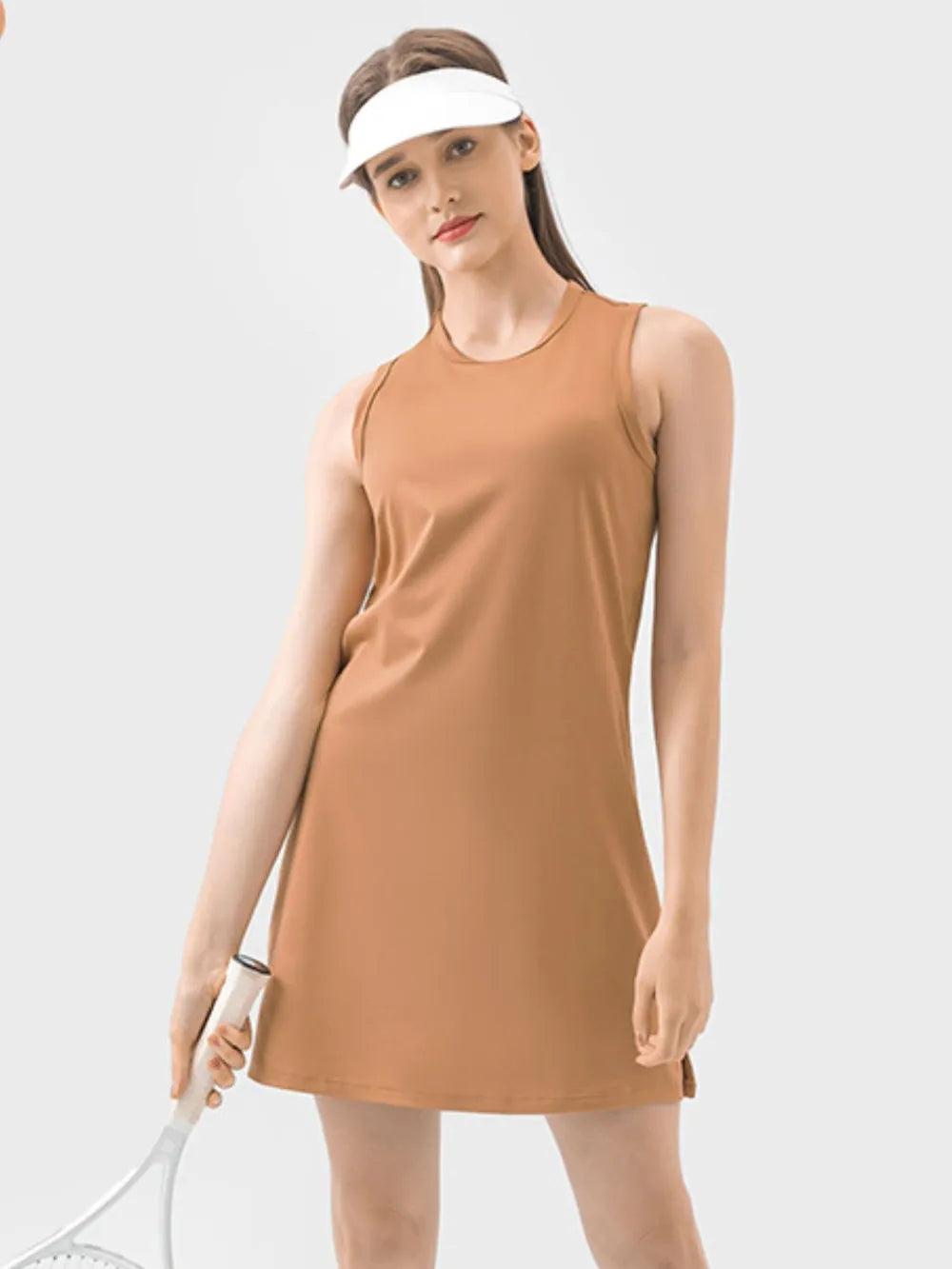 Round Neck Sleeveless Active Dress in Sherbet for Women
