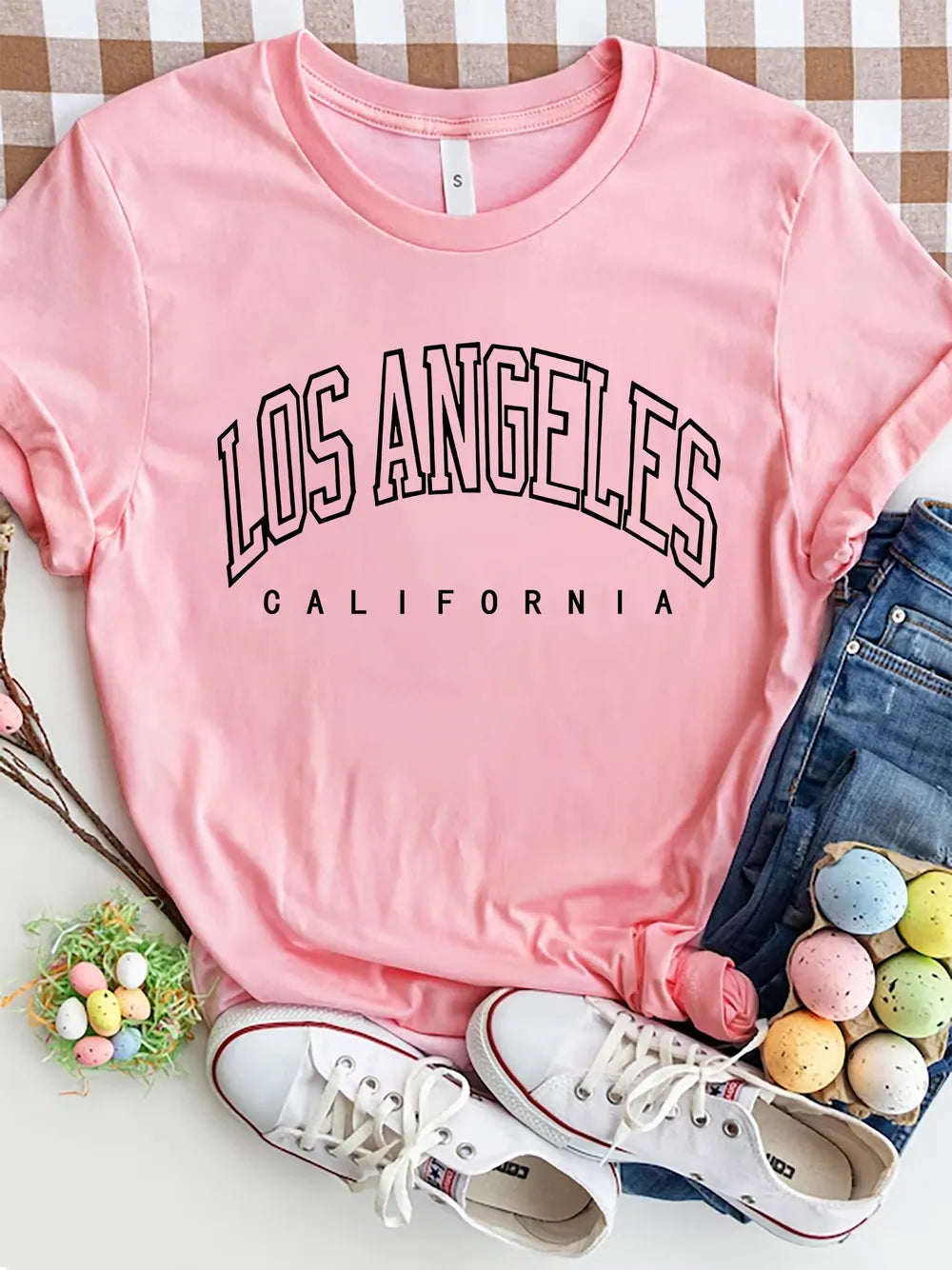 Los Angeles California Round Neck T-Shirt in Black for Women