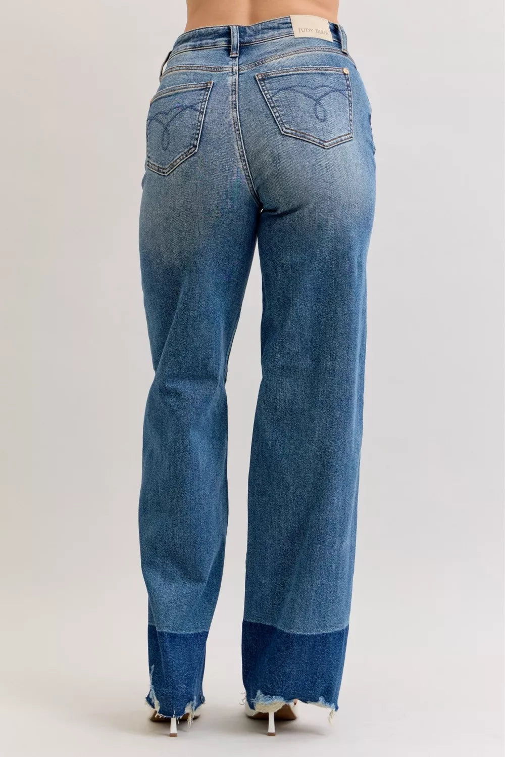 Raw Hem High Waist Column Straight Jeans in Dark for Women