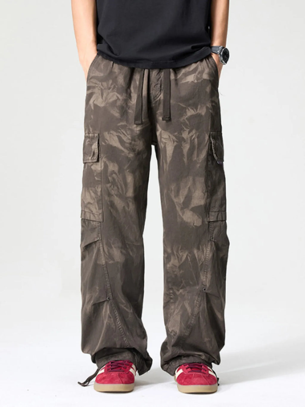 Wide Leg Cargo Pants Plus Size in Coffee for Men