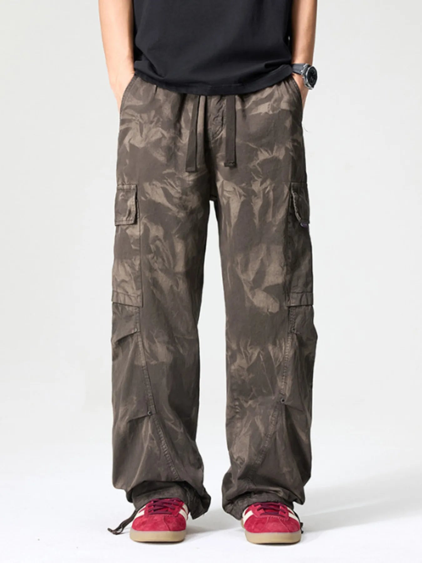 Wide Leg Cargo Pants Plus Size in Coffee for Men