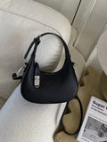 Leather Crescent Crossbody Bag in Black for Women