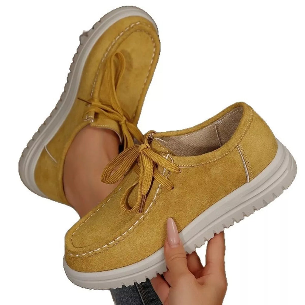 Lace Up Round Toe Loafers in Apricot for Women