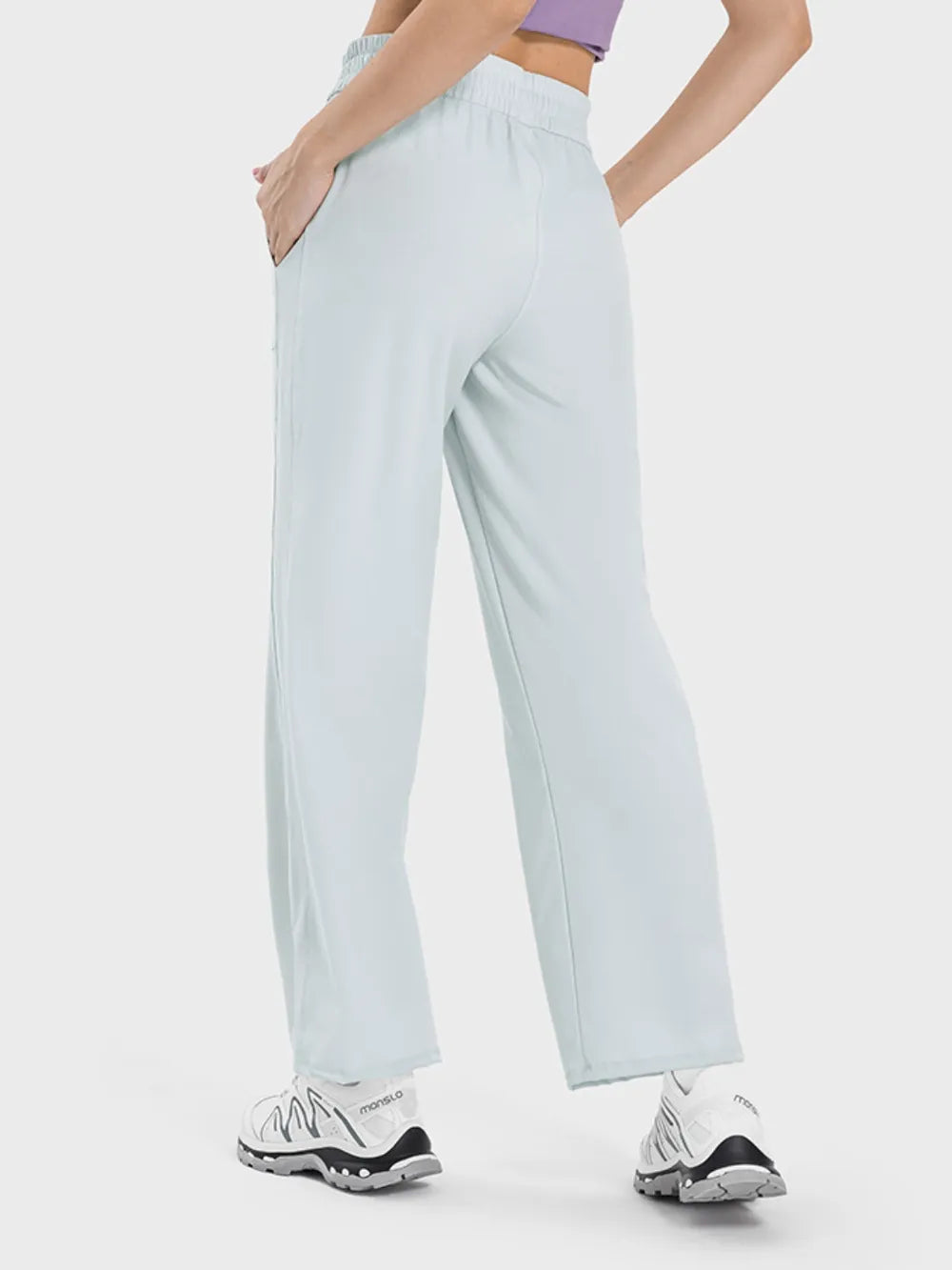 Drawstring Pocketed Active Pants in Cloudy Blue for Women