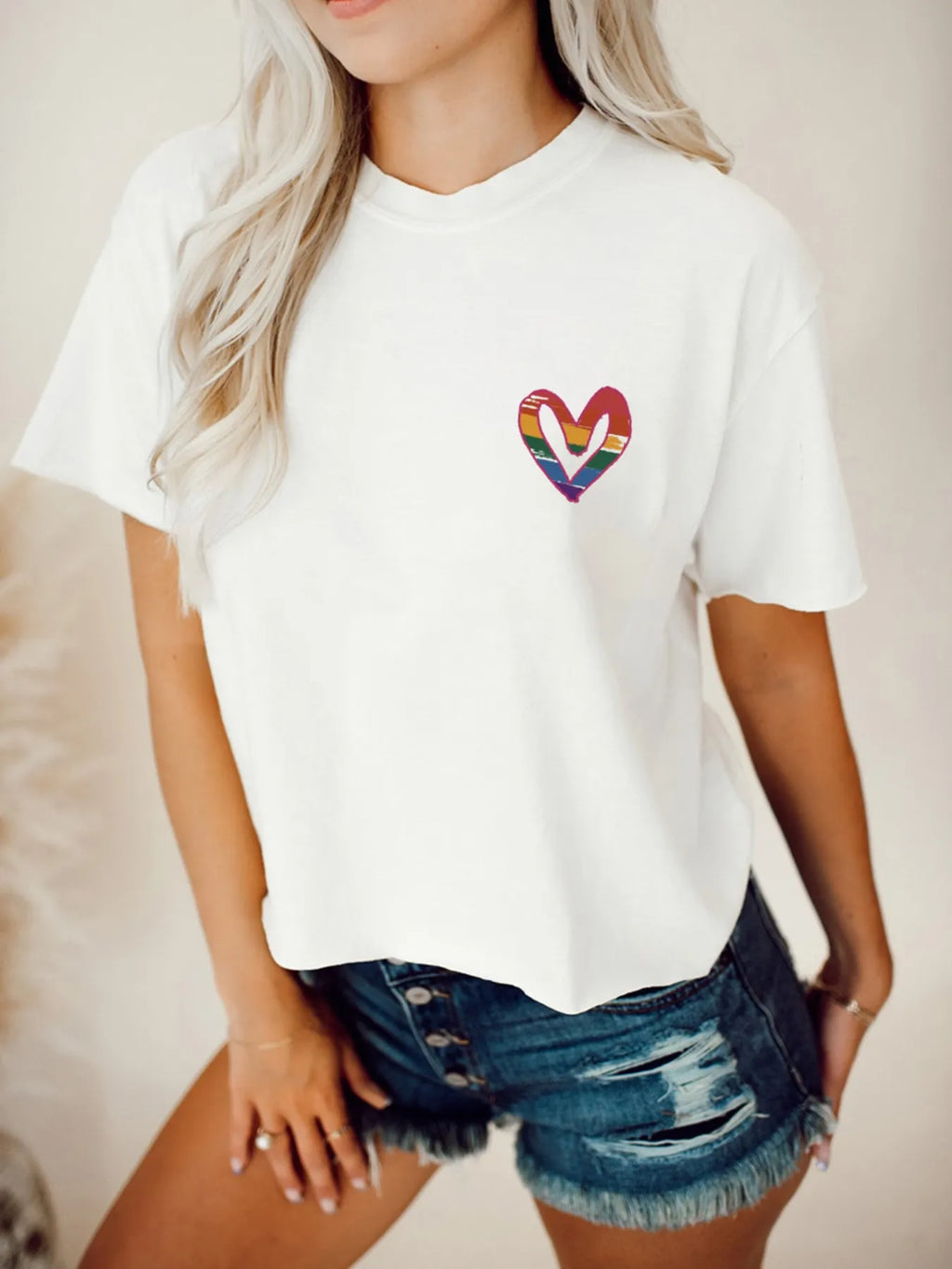 Letter Round Neck Short Sleeve T-Shirt in White for Women