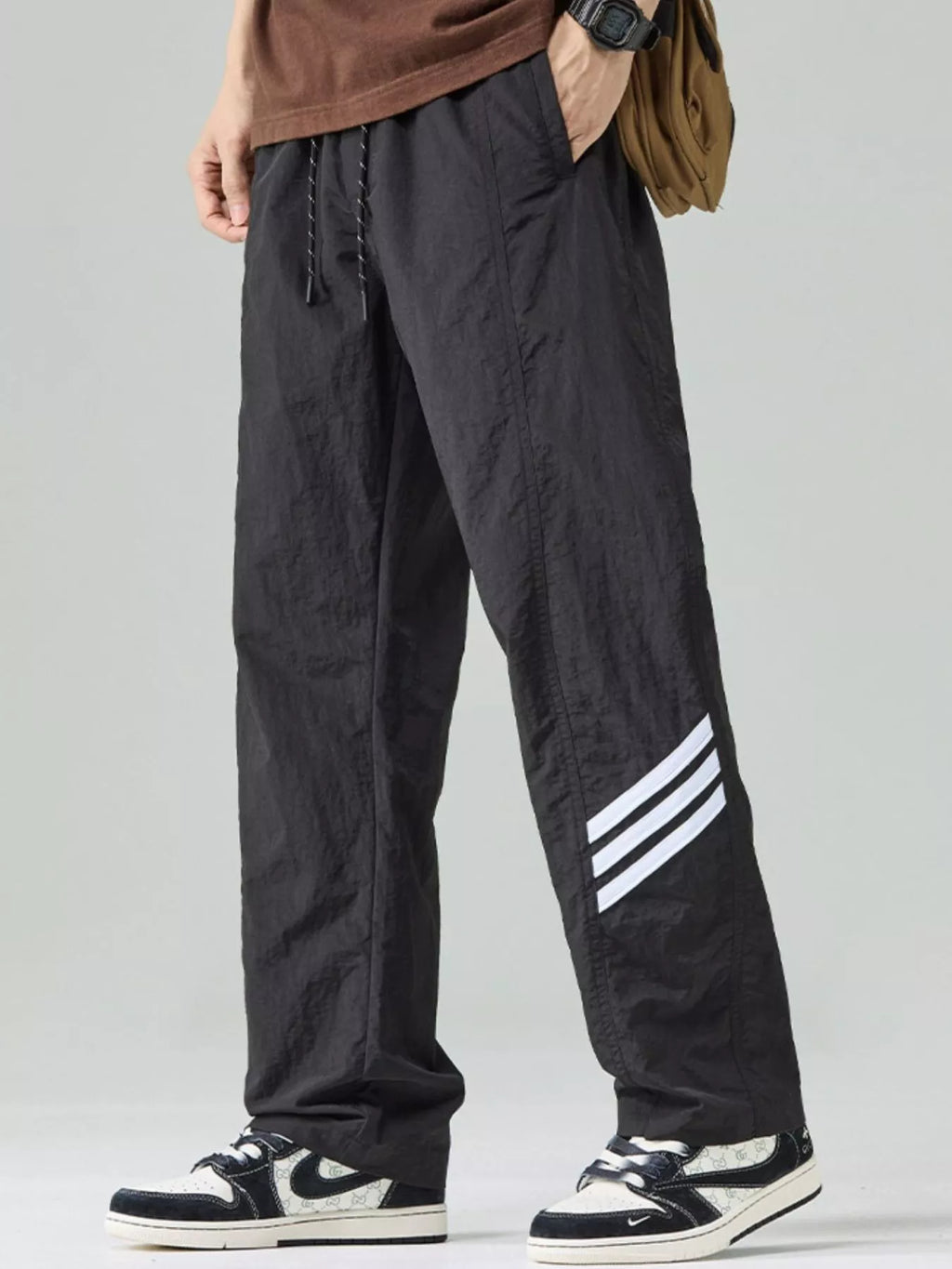 Plus Size Drawstring Wide Leg Pants in Light Khaki for Men
