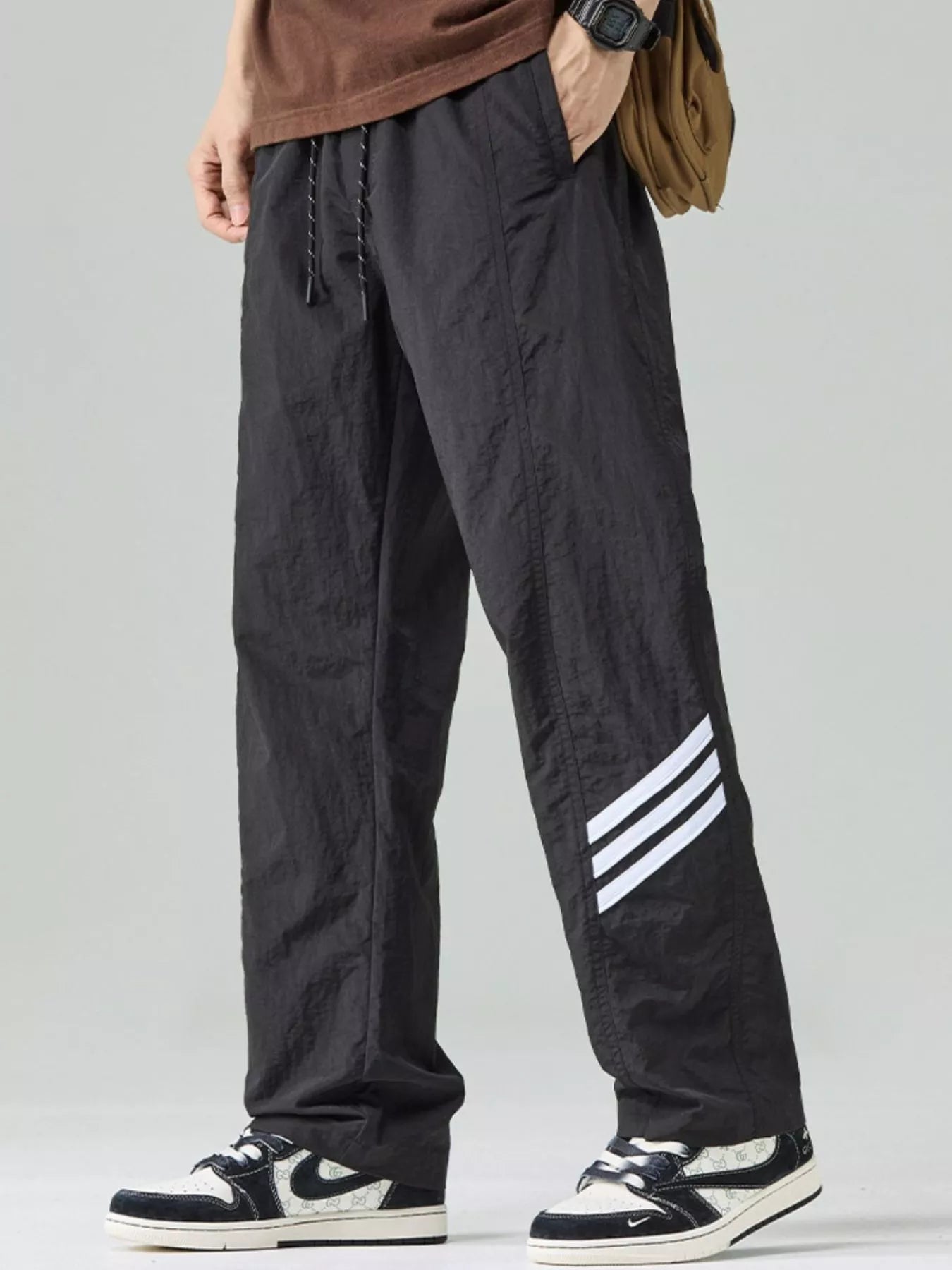 Plus Size Drawstring Wide Leg Pants in Light Khaki for Men