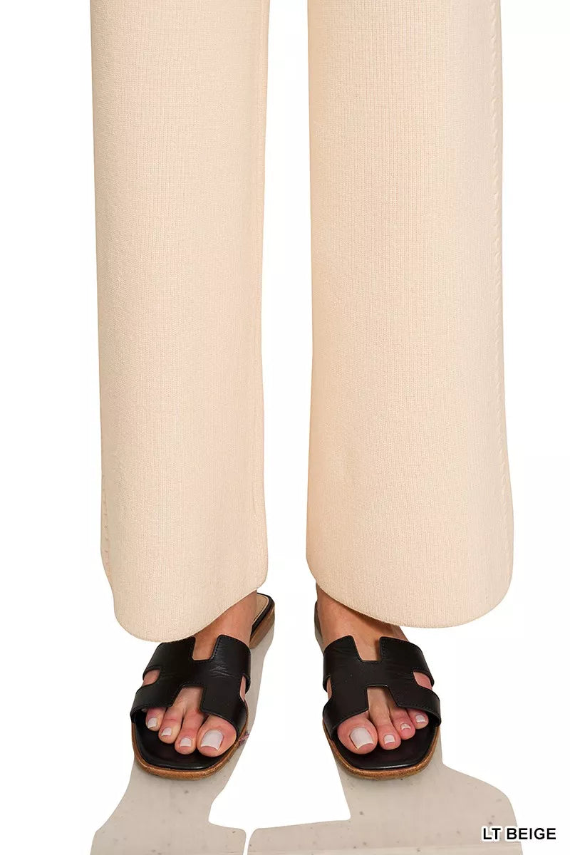Viscose Round Neck Top & Pants Set in Light Beige for Women