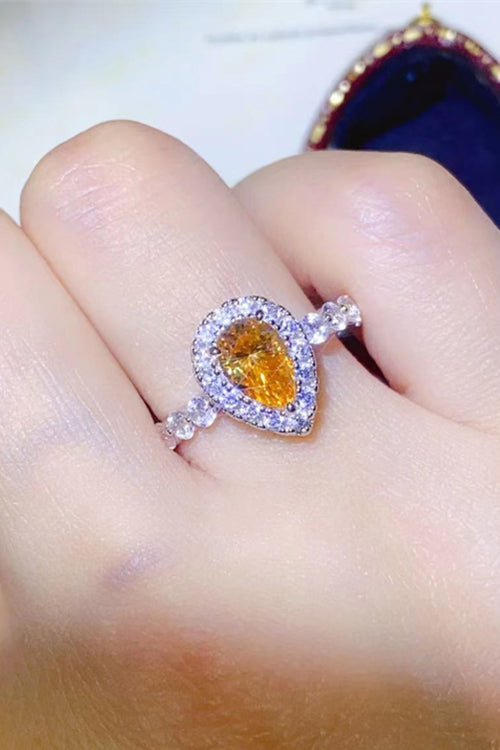 1 Carat Moissanite Contrast Teardrop Ring in Gold for Women