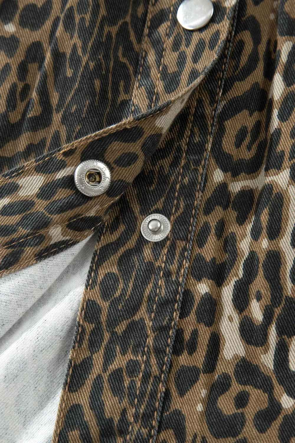 Leopard Print Puff Sleeve Denim Dress for Women
