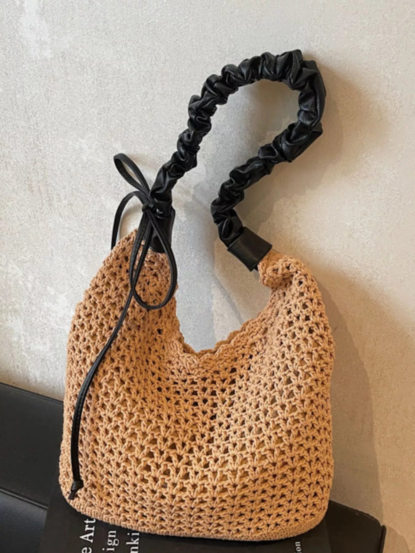 Crochet Shoulder Bag with Ruched Handle for Women