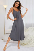 V-Neck Midi Lounge Dress in Dark Gray for Women