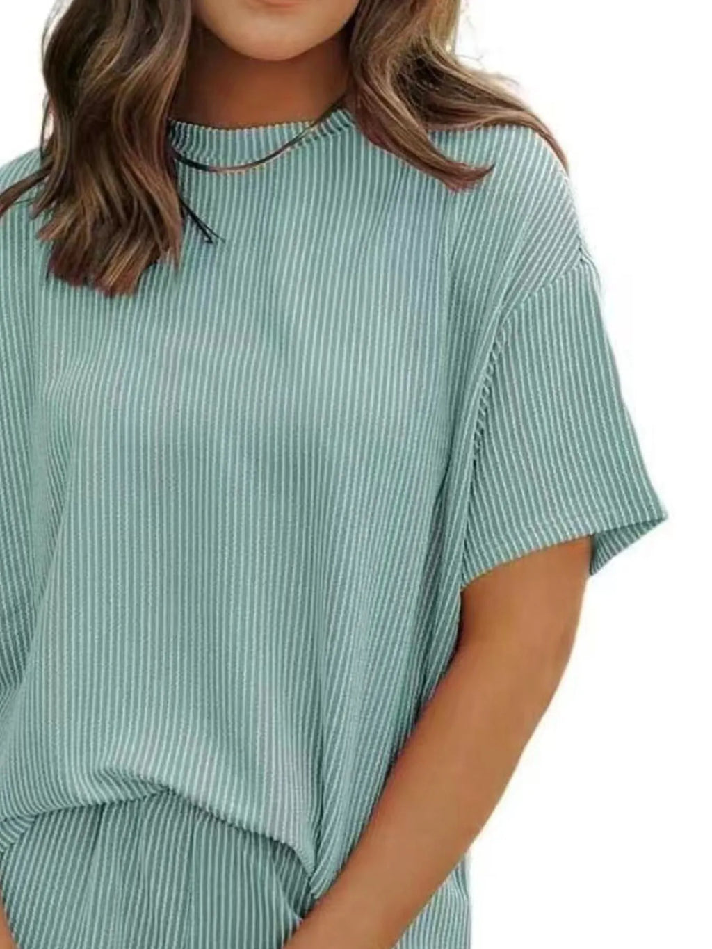Ribbed Short Sleeve Top and Shorts Two-Piece Set Plus Size in Red for Women