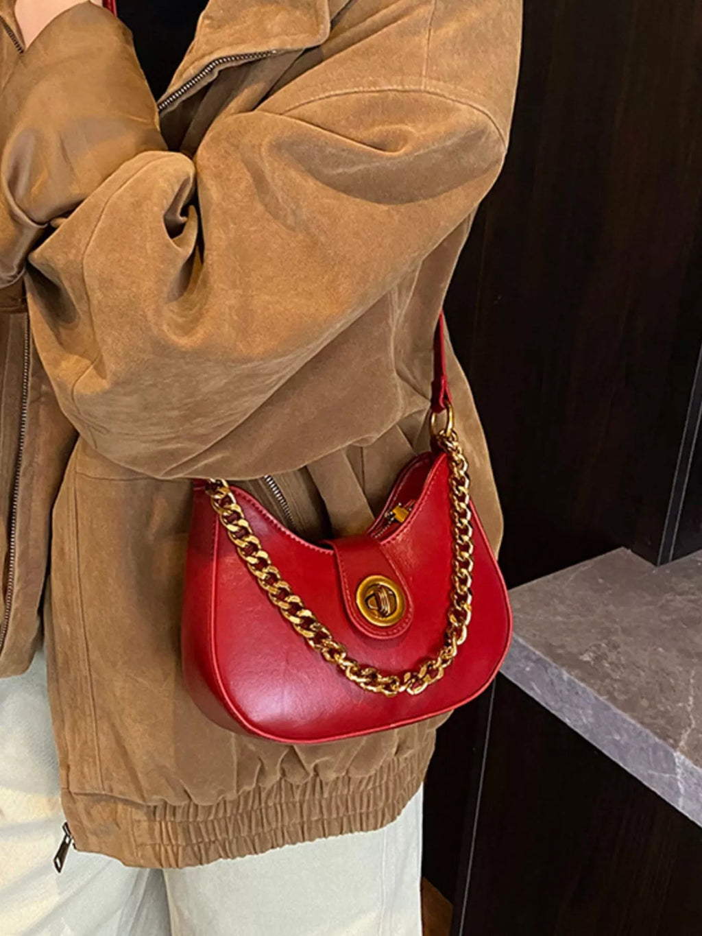 Chain Accent Shoulder Bag for Women