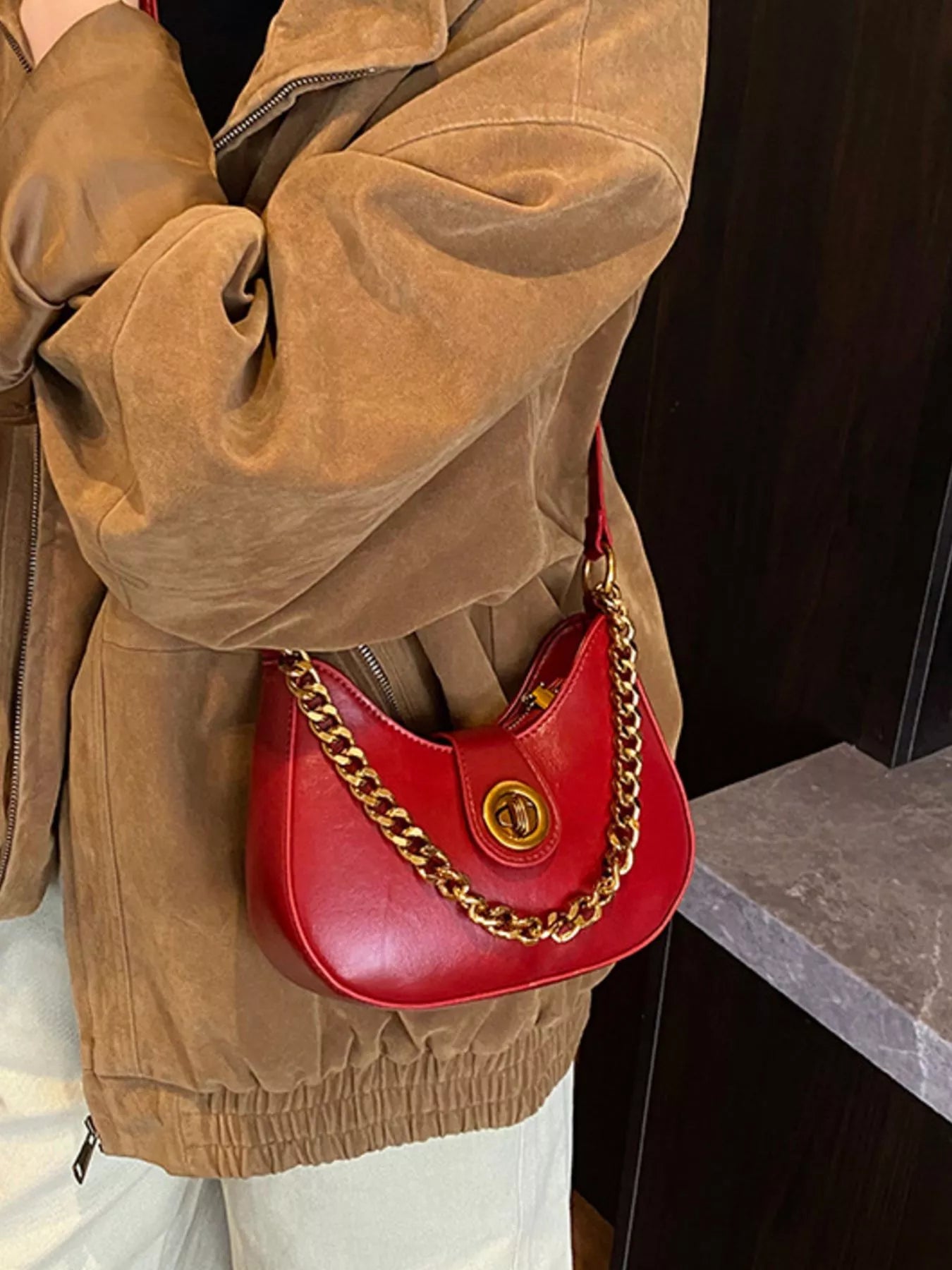 Chain Accent Shoulder Bag for Women