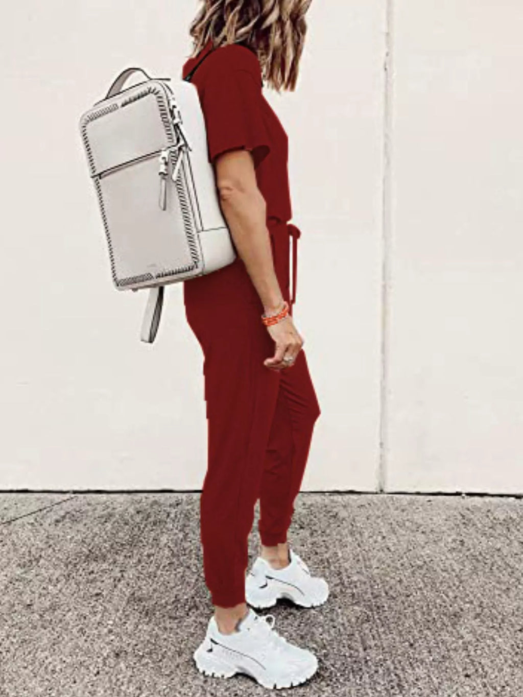 Round Neck Top and Drawstring Pants Set Plus Size in Apricot for Women