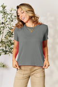 Plus Size Round Neck Short Sleeve T-Shirt in Hot Pink for Women