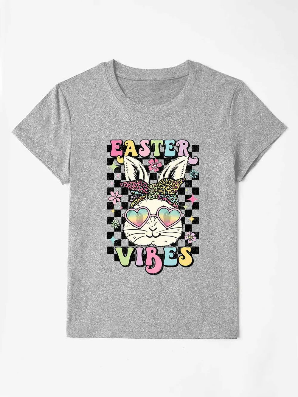Easter Vibes Round Neck Short Sleeve T-Shirt in White for Women